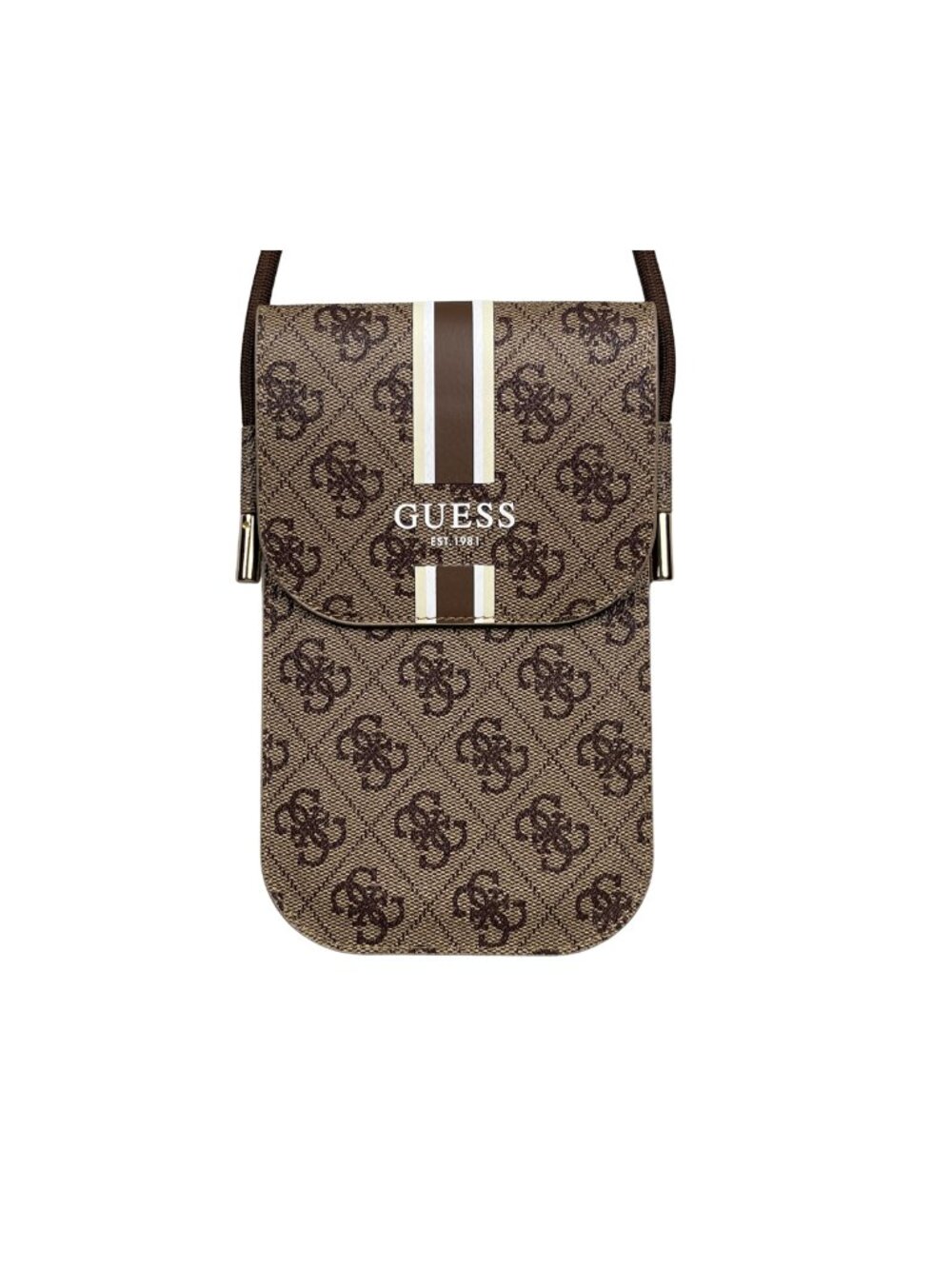 GUESS Brown Logo Phone Crossbody Bag Monogram